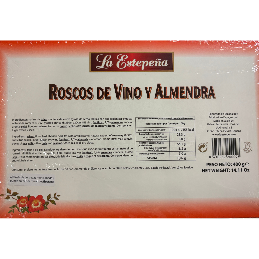 La Estepeña roscos de vino y almendra/ Almond Round Pastries, 400g - Solfarmers
