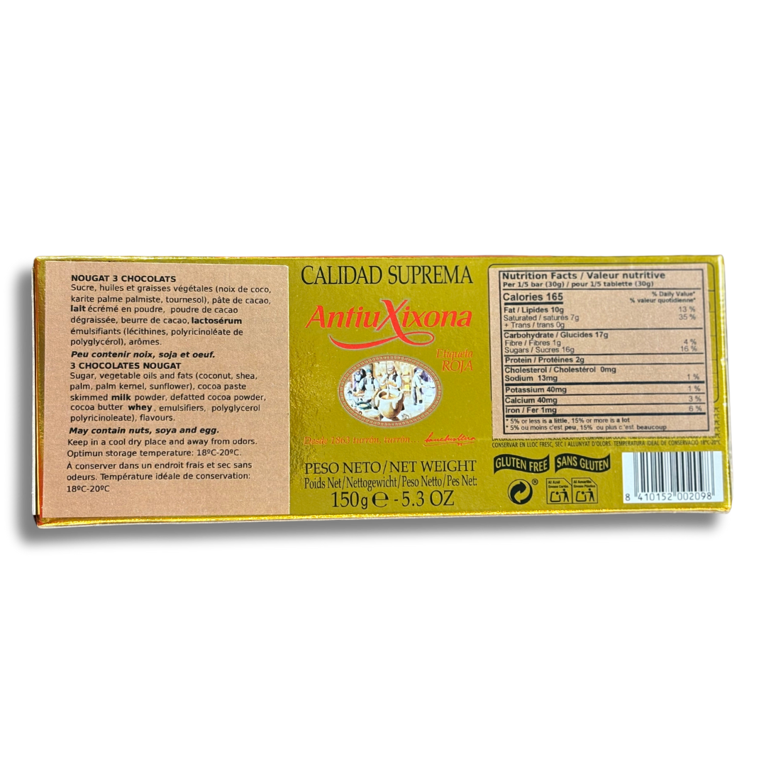 Three Chocolate Nougat - Turron Tres Chocolates. AntiuXixona, 150g - Little Spain Market