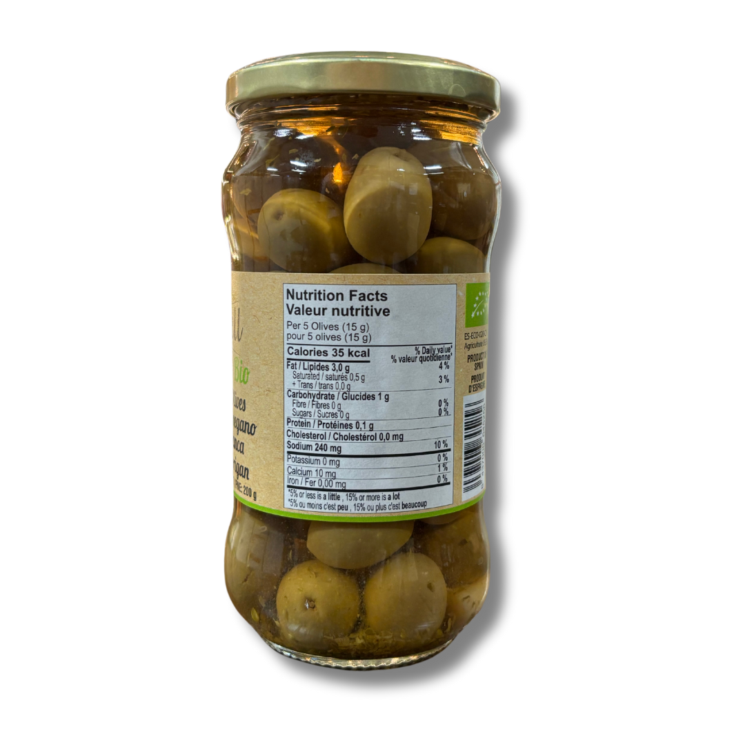 Mas Vell organic whole green manzanilla olives, 370 mL - Solfarmers