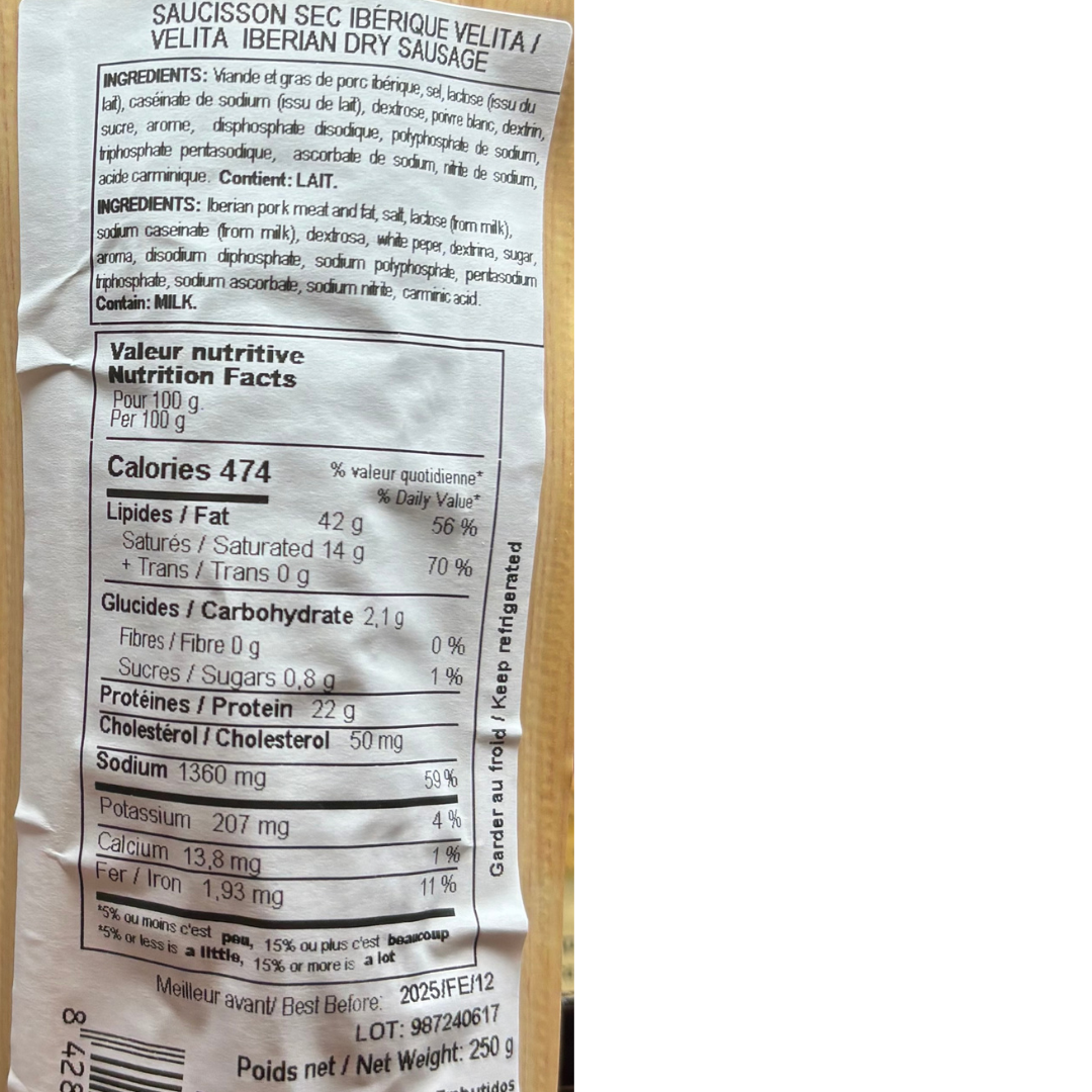 Extra Iberian Dry Sausage Velita - Salchichon Extra Iberico. La Barrica, 250g - Solfarmers