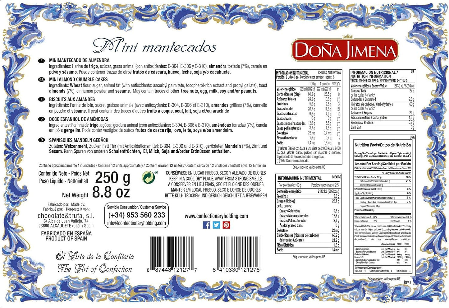 Traditional Spanish mantecados with toasted almonds in Doña Jimena packaging