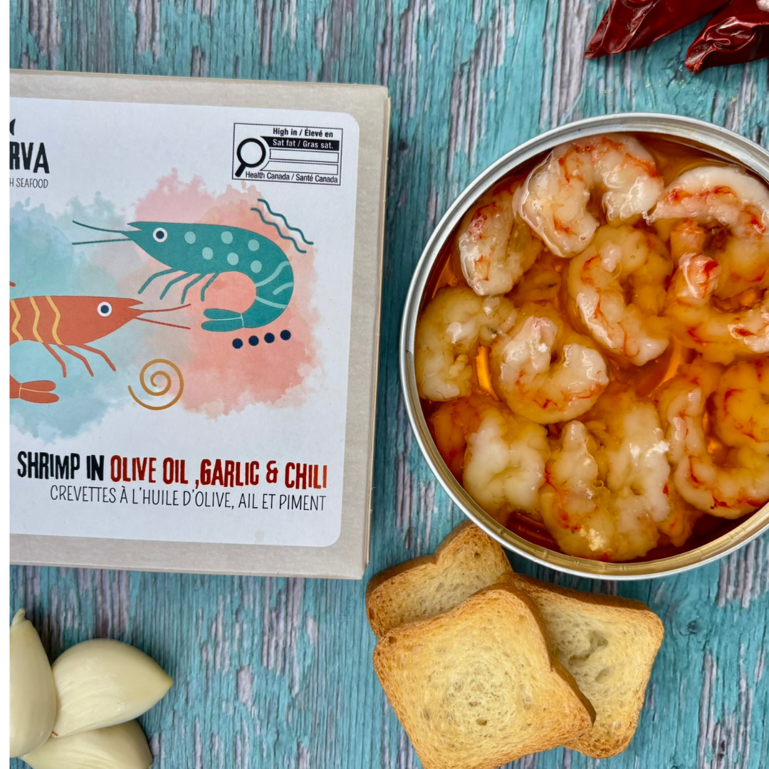 Shrimp in Olive Oil Garlic and Chili - Gambas Aceite de Oliva, Ajo y Chile. Konserva - Solfarmers