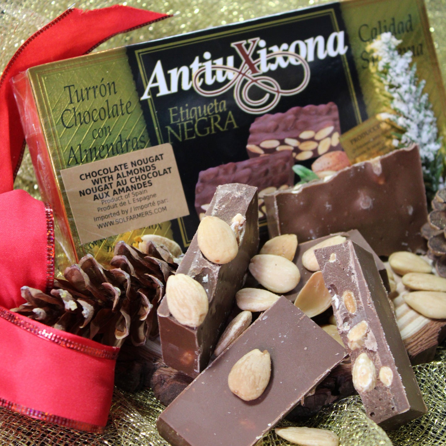 Chocolate with Almonds Nougat - Turron Chocolate Almendras. AntiuXixona, 200g - Little Spain Market
