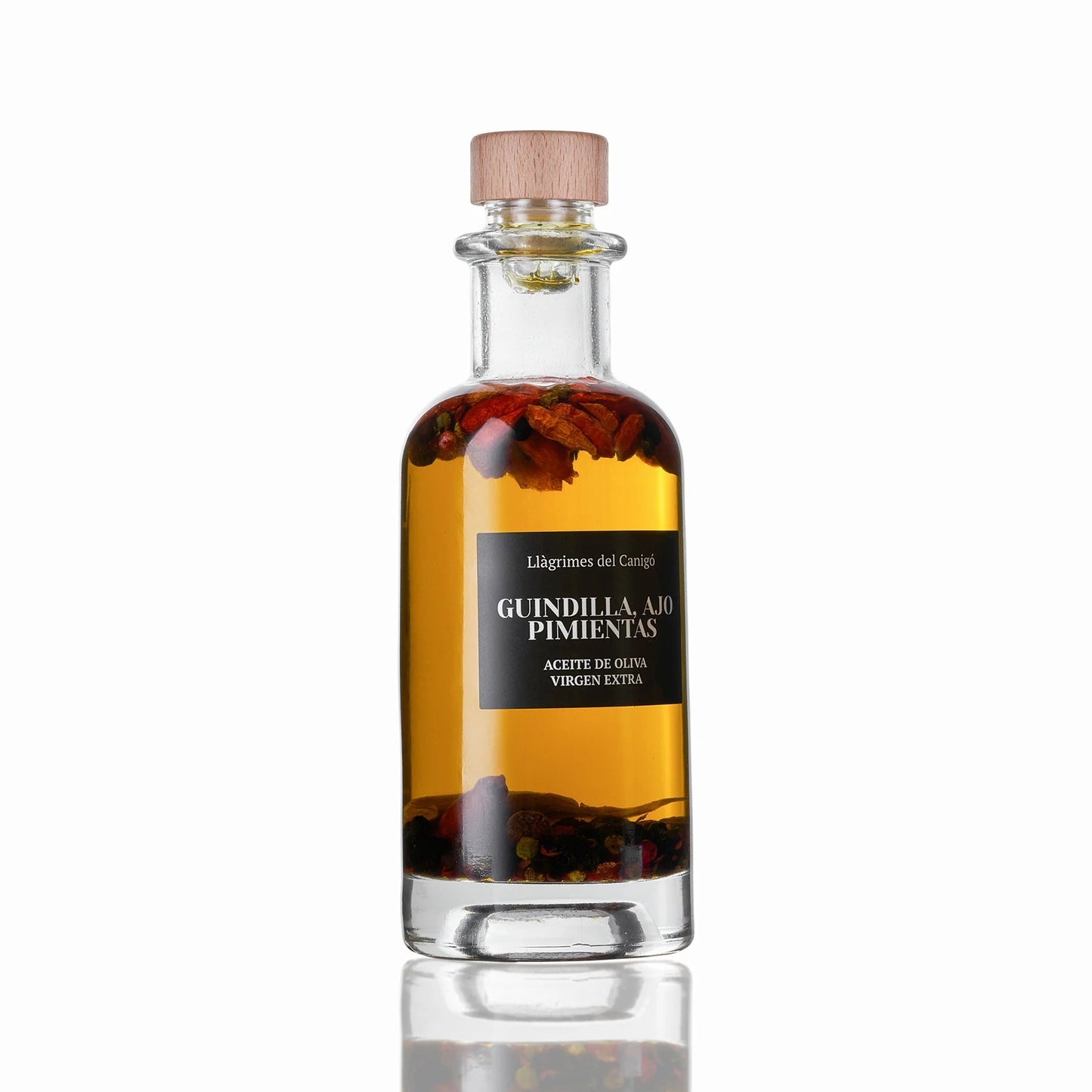Olive Oil with Chilli, Garlic & Peppers - Aceite de oliva con especias. Llagrimes del Canigo, 250ml - Solfarmers