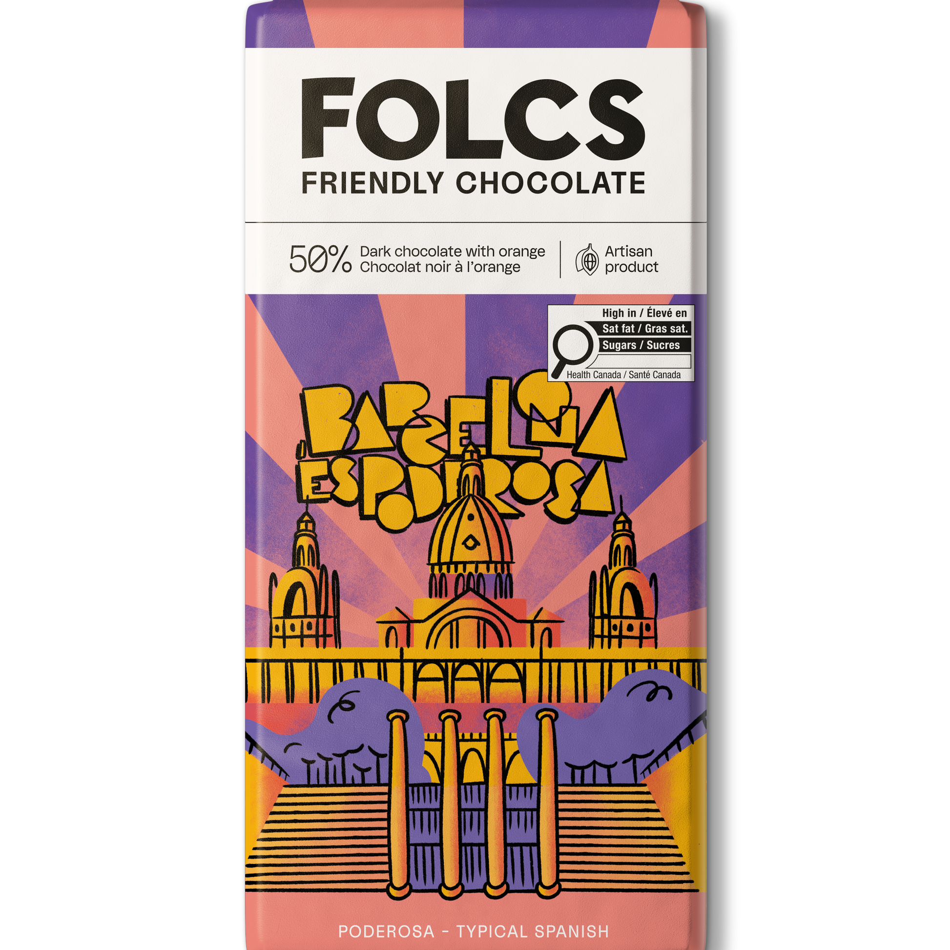 50% dark chocolate packaging featuring the Museu Nacional d’Art de Catalunya in Barcelona