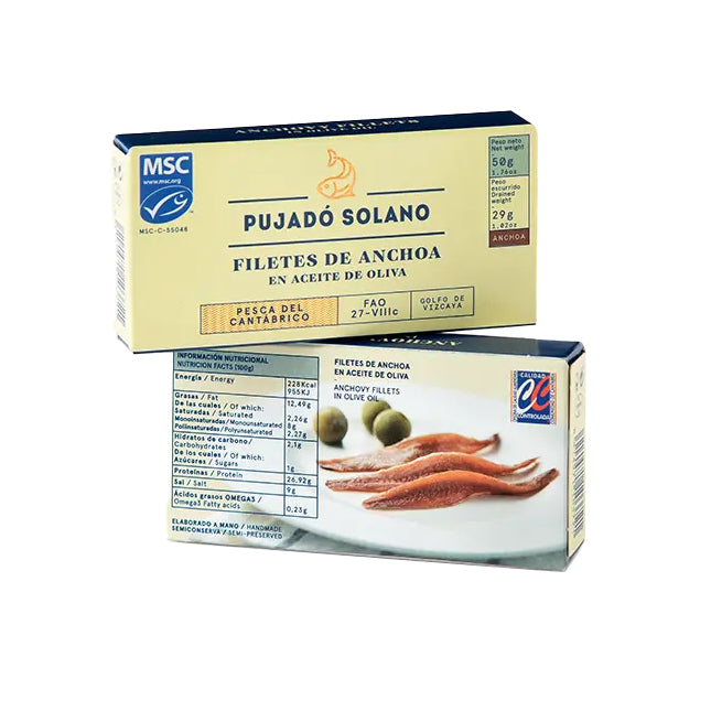 Cantabrian Anchovy in Olive Oil - Anchoa Cantabrica Aceite de Oliva. Pujado Solano, 50g - Little Spain Market