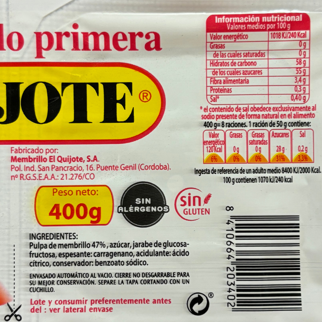 Quince Paste - Membrillo. El Quijote, 400g - Solfarmers