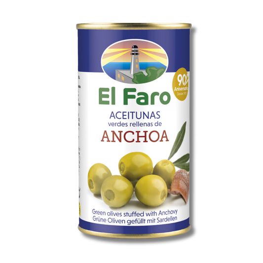 Anchovy Stuffed Manzanilla Green Olives - Aceitunas Rellenas Anchoa. El Faro, 350g - Little Spain Market
