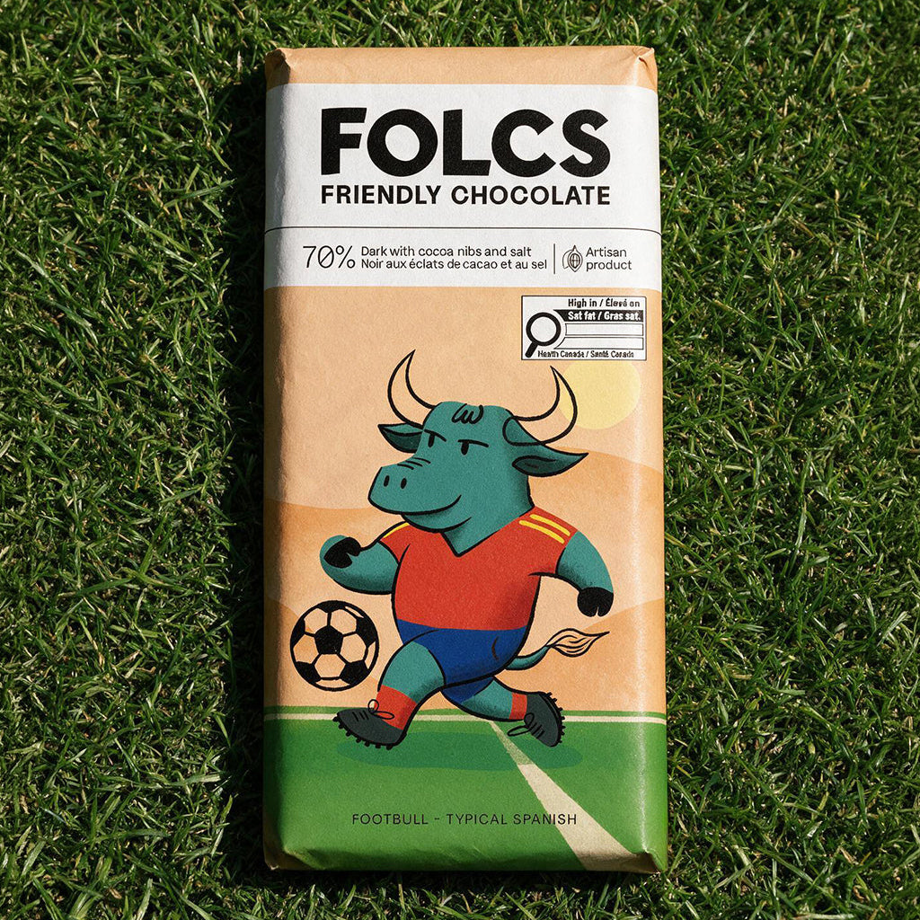 70% dark chocolate bar with crunchy caramelised cocoa nibs and sea salt from Spain