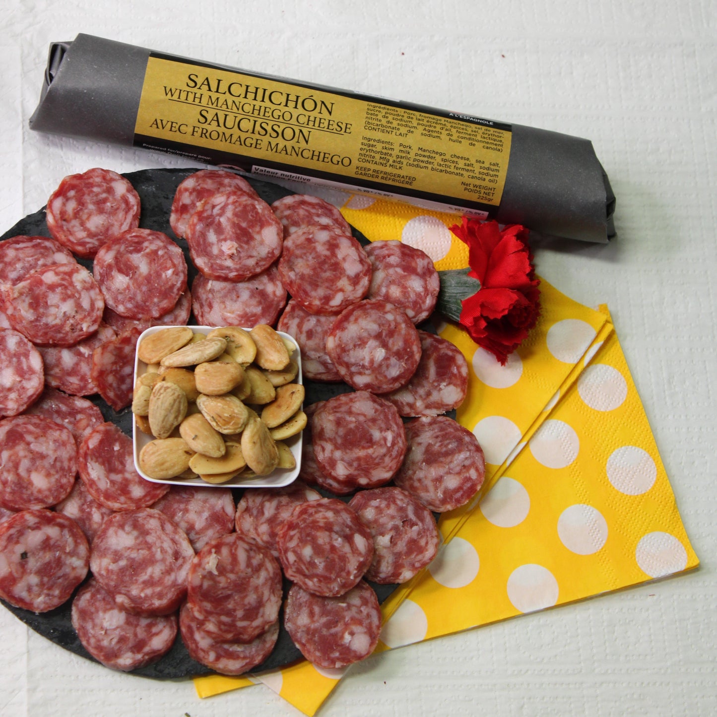 Spanish Dry Sausage with Manchego Cheese - Salchichon con Queso Manchego. Don Jose, Stick 225g - Solfarmers