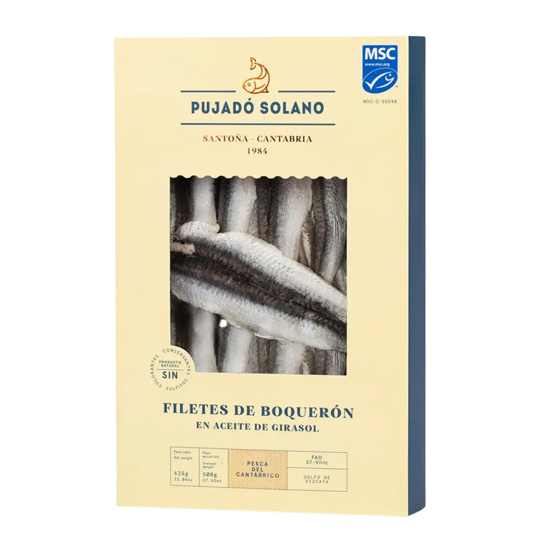 White Anchovies in Sunflower Oil - Boquerones en Aceite. Pujado Solano, 625g - Little Spain Market