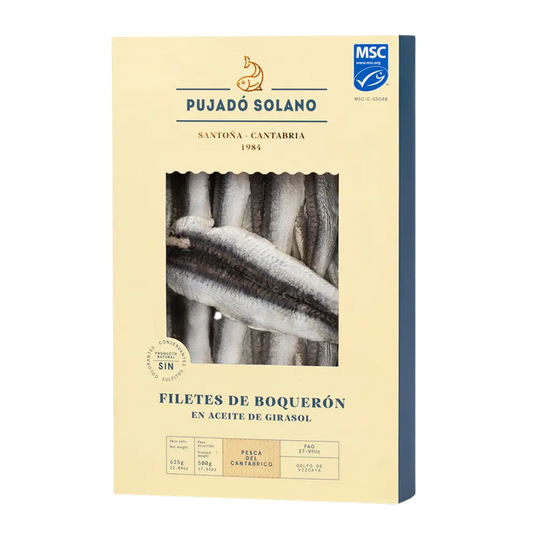 White Anchovies in Sunflower Oil - Boquerones en Aceite. Pujado Solano, 625g - Little Spain Market