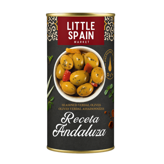 Seasoned Verdal Green Olives Receta Andaluza - Aceitunas Aliñadas. Little Spain, 350g - Solfarmers
