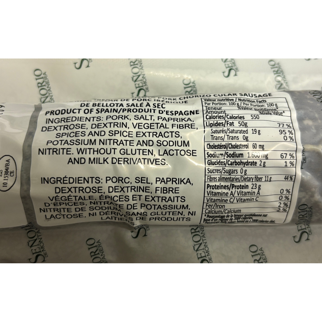 Acorn-Fed Iberian Chorizo - Iberico de Bellota. Señorio de Montanera, Block 1kg - Solfarmers