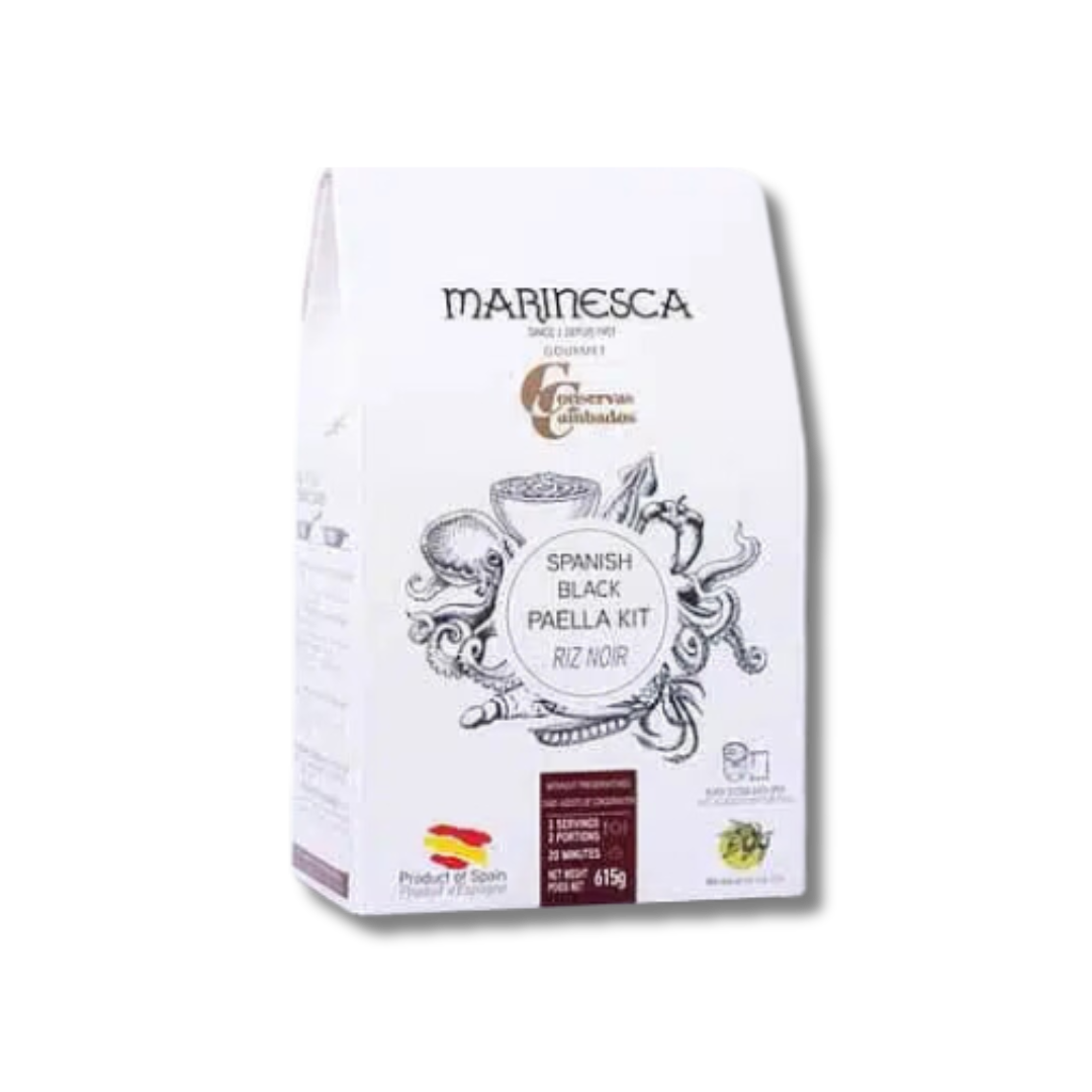 Prepare a traditional Spanish black paella with our complete paella kit. Includes saffron, paella seasoning, and all essentials for a rich Mediterranean seafood paella. Perfect for creating an authentic Spanish paella experience, paella Valenciana, or gou