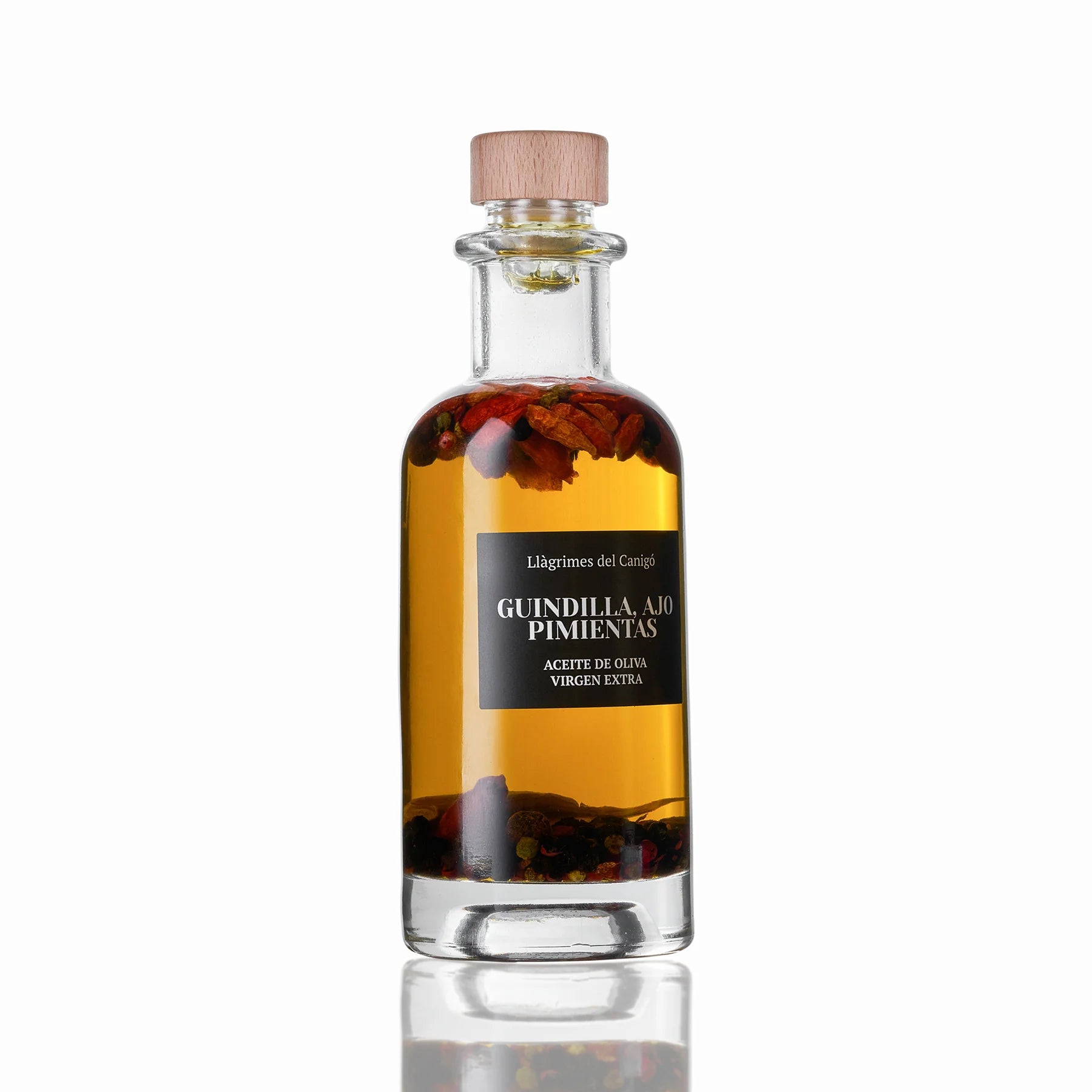 Olive Oil with Chilli, Garlic & Peppers - Aceite de oliva con especias. Llagrimes del Canigo, 250ml - Solfarmers