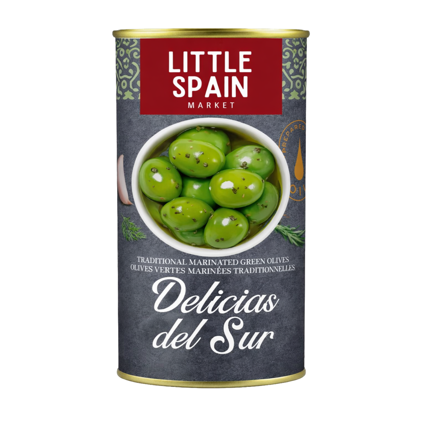 Marinated green olives - Aceitunas verdes Delicias del Sur. Little Spain, 350 ml - Solfarmers