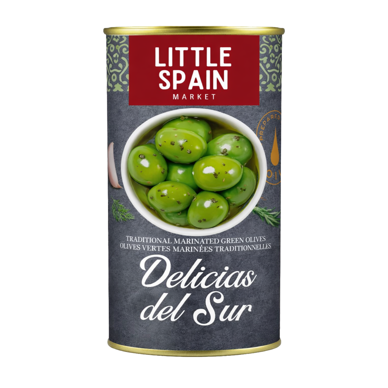 Marinated green olives - Aceitunas verdes Delicias del Sur. Little Spain, 350 ml - Solfarmers