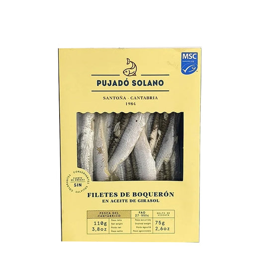 White Anchovies in Sunflower Oil - Boquerones en Aceite. Pujado Solano, 110g - Little Spain Market